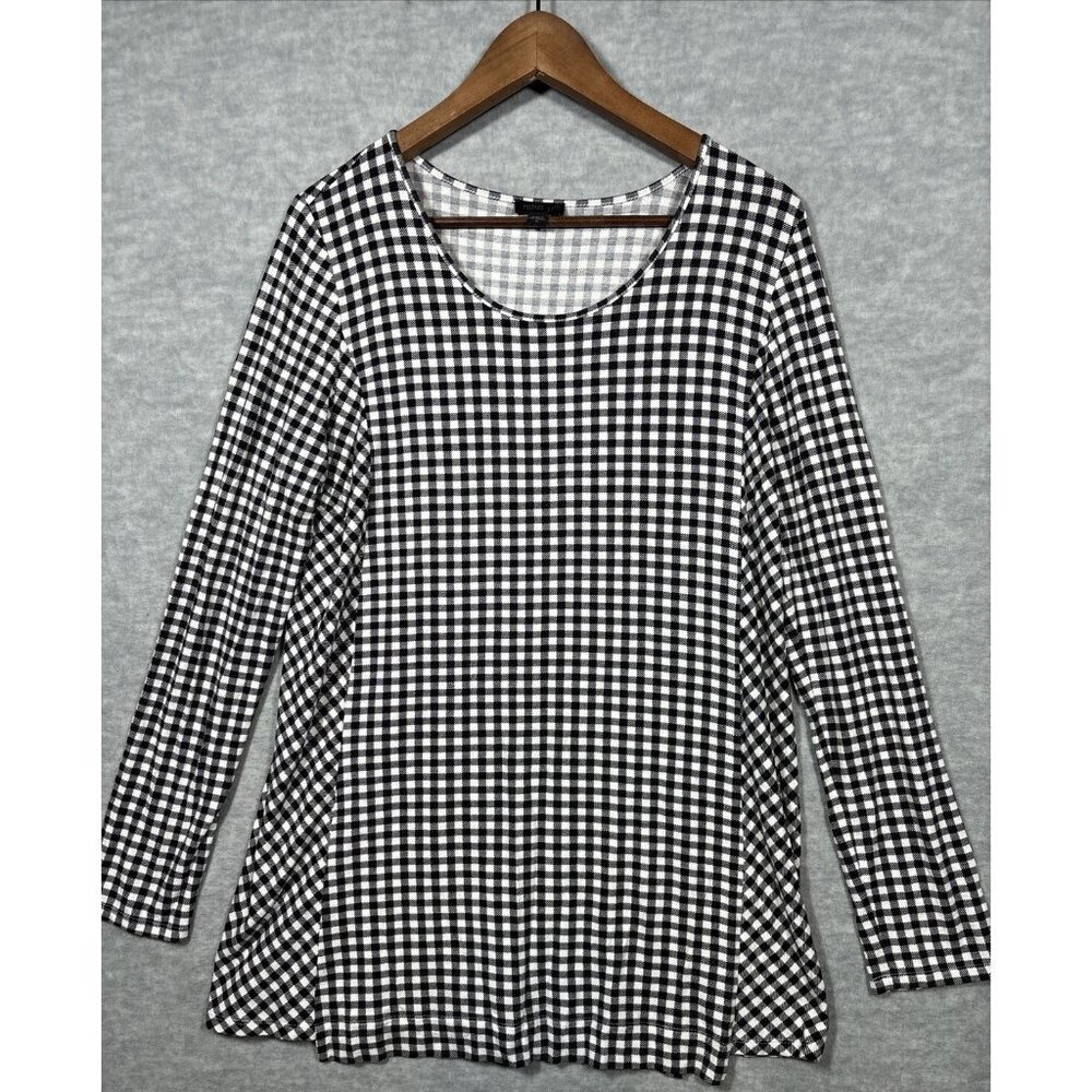 J Jill Wearever Black Gingham Tunic Comfort Casual‎ Office Long Sleeve Size M